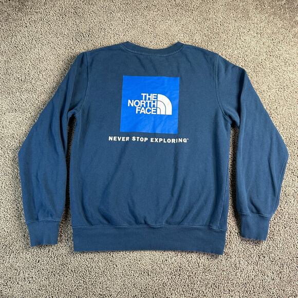 The North Face Sweatshirt Mens Small Blue White Half Dome Logo TNF Crewneck - Picture 1 of 12